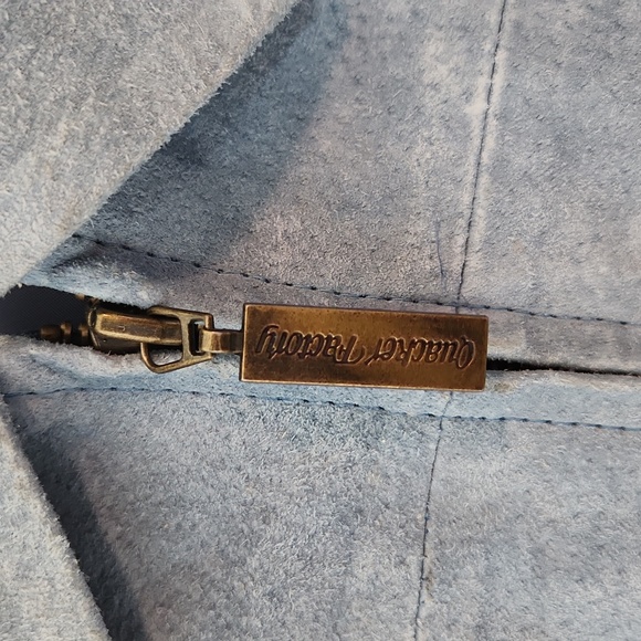 Quaker Factory blue leather embroidered sunflower jacket zipper size medium - Picture 10 of 14